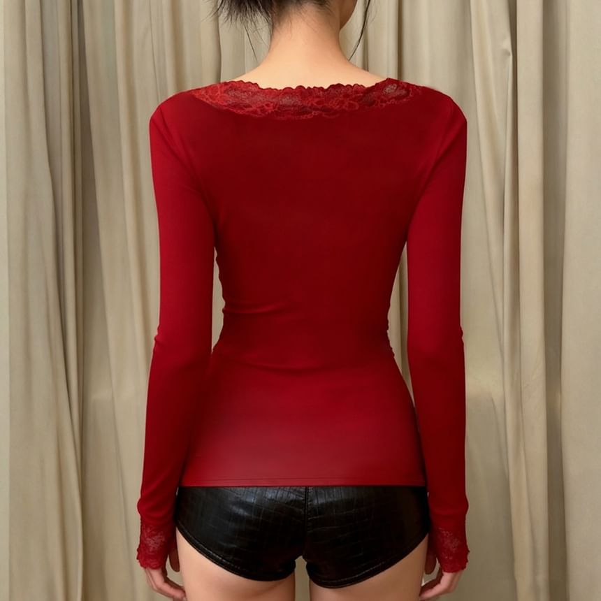 Lace Panel V-Neck Tee