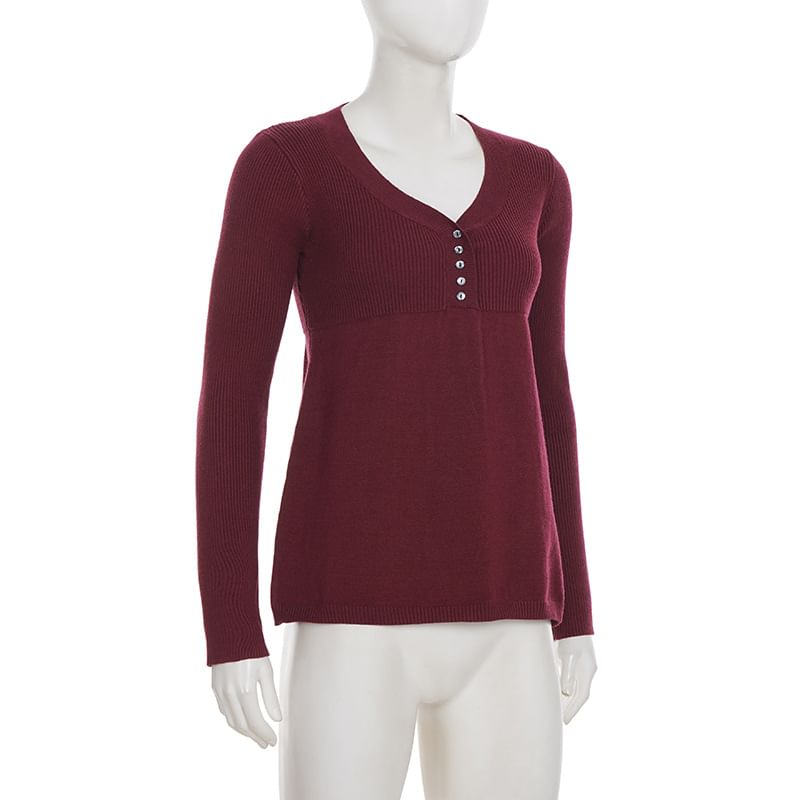 Knit V-Neck Long Sleeve Top