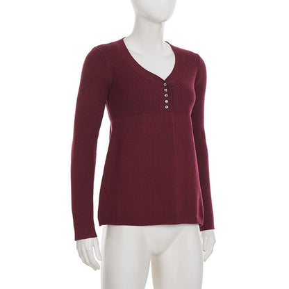 Knit V-Neck Long Sleeve Top