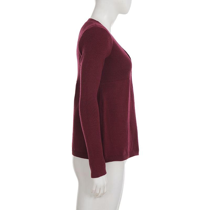 Knit V-Neck Long Sleeve Top