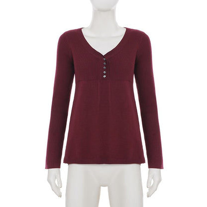 Knit V-Neck Long Sleeve Top