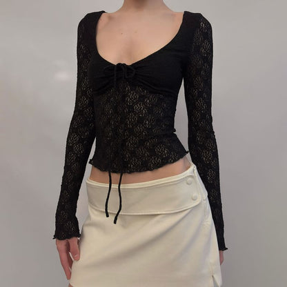 Scoop Neck Lace Crop Tee