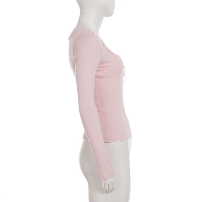 Half Button Mock Wrap Top Long Sleeve