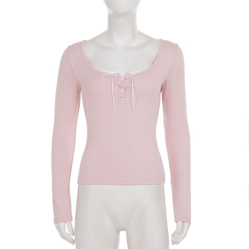 Half Button Mock Wrap Top Long Sleeve