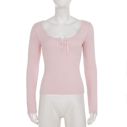 Half Button Mock Wrap Top Long Sleeve