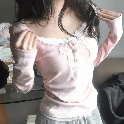 Half Button Mock Wrap Top Long Sleeve