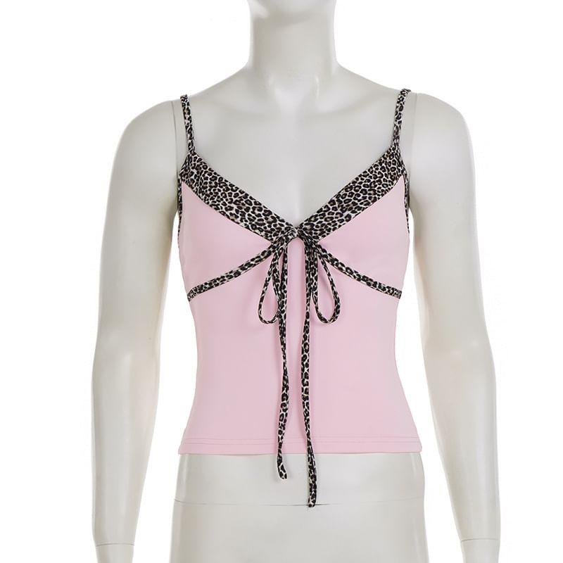 Leopard Trim V-Neck Cami