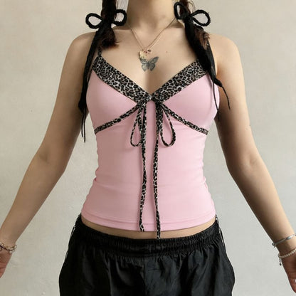 Leopard Trim V-Neck Cami