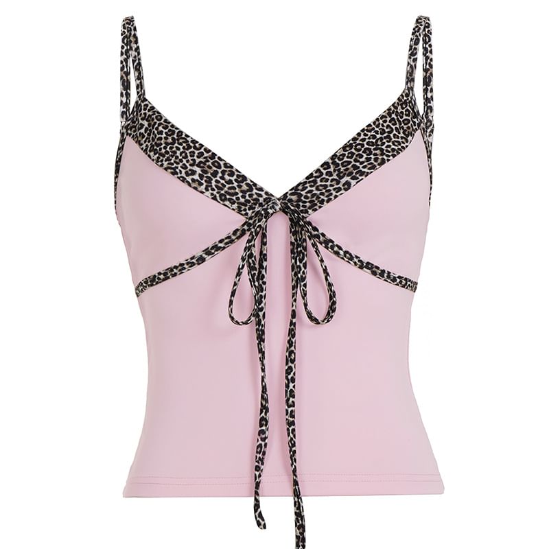 Leopard Trim V-Neck Cami
