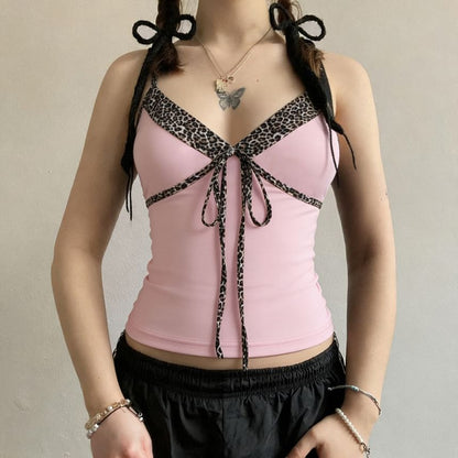 Leopard Trim V-Neck Cami