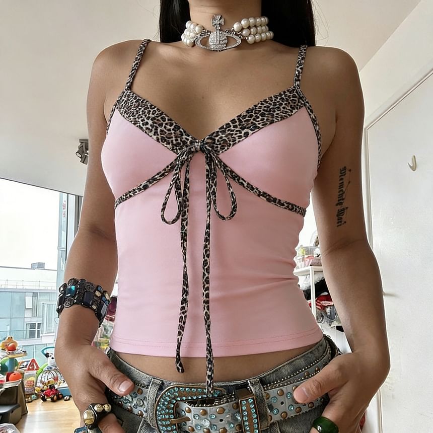 Leopard Trim V-Neck Cami