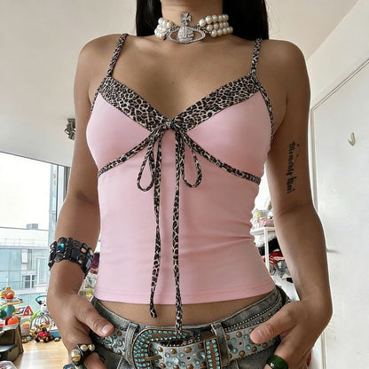 Leopard Trim V-Neck Cami