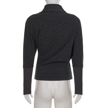 Striped Turtleneck Crop Knit