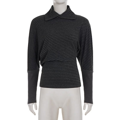 Striped Turtleneck Crop Knit