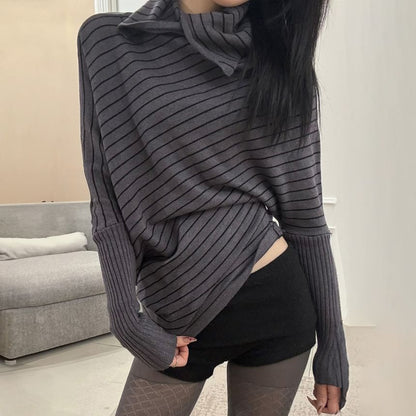 Striped Turtleneck Crop Knit