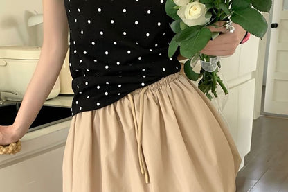 Drawstring Mini A-Line Skirt in Plain Solid