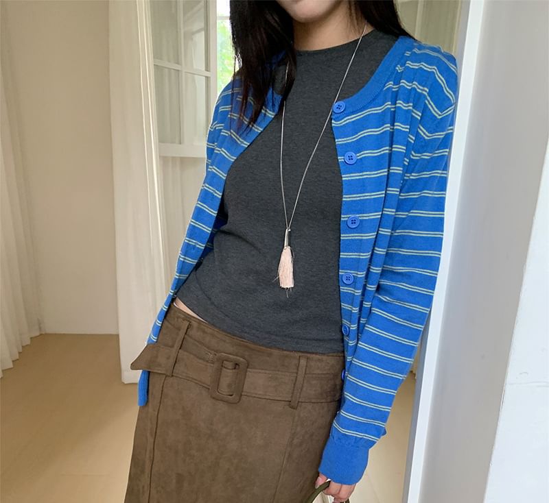 Belted Faux Suede Midi A-Line Skirt Low Waist