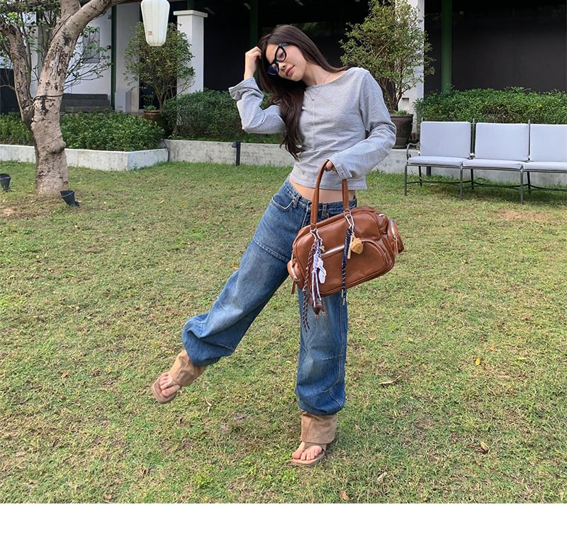 Skirt Overlay Flared Jeans Mid Rise Washed