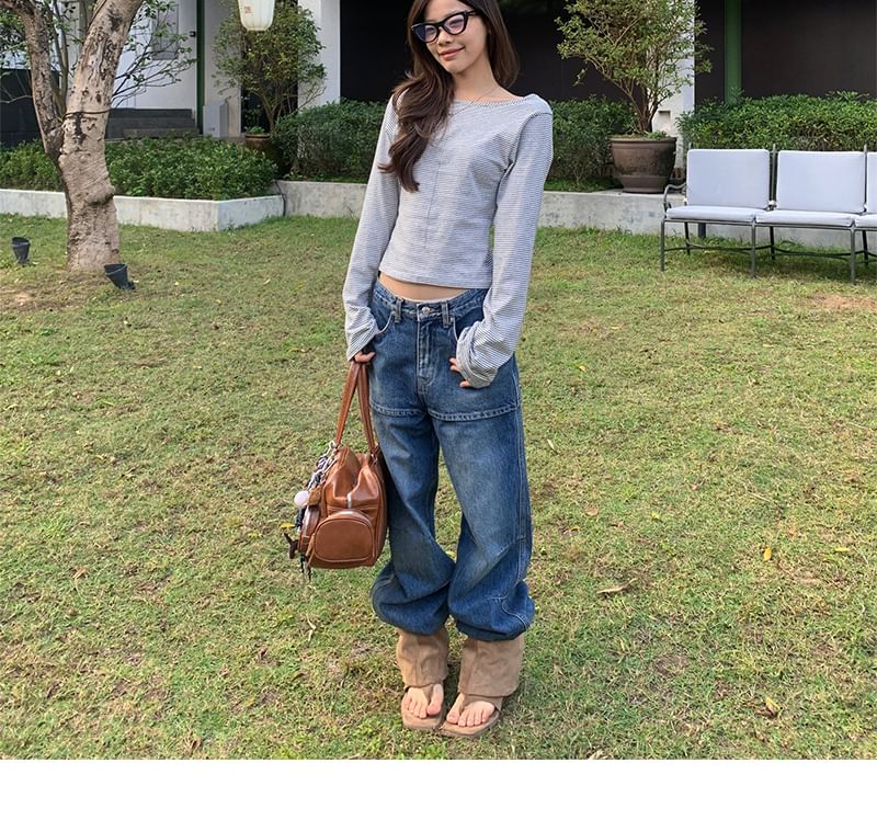 Skirt Overlay Flared Jeans Mid Rise Washed