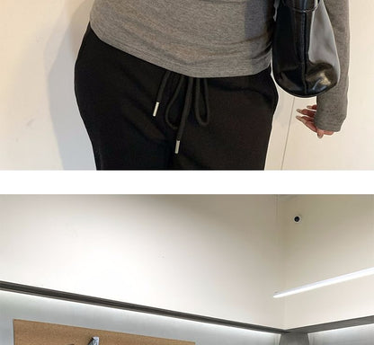 Plain V-Neck Top with Long Sleeves