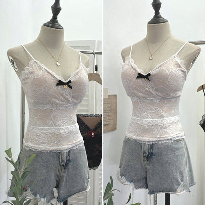 Lace Camisole with V-Neck and Spaghetti Straps in Solid Tone