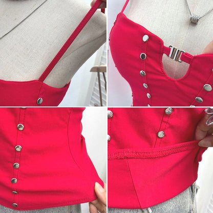 Lace Up Camisole with Spaghetti Straps and Studded Details