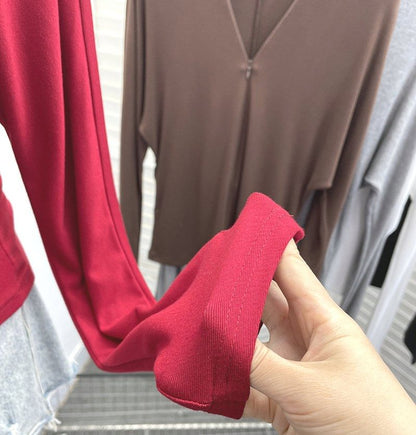 Solid V-Neck Tee with Long Sleeves