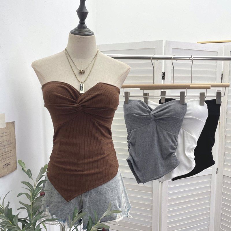 Twisted Tube Top with Strapless Design in Solid Color
