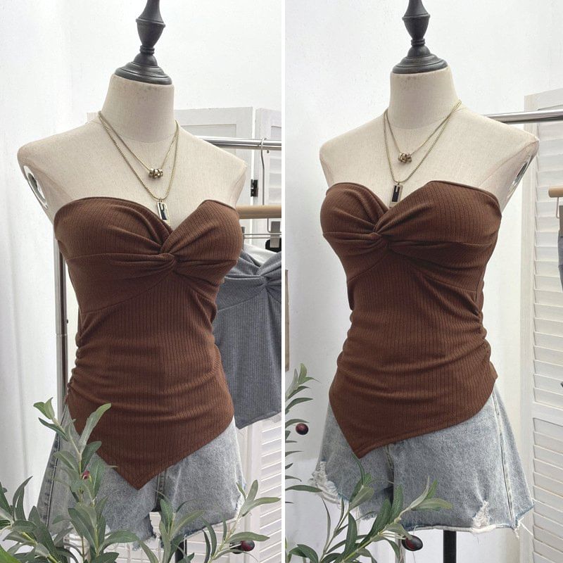 Twisted Tube Top with Strapless Design in Solid Color