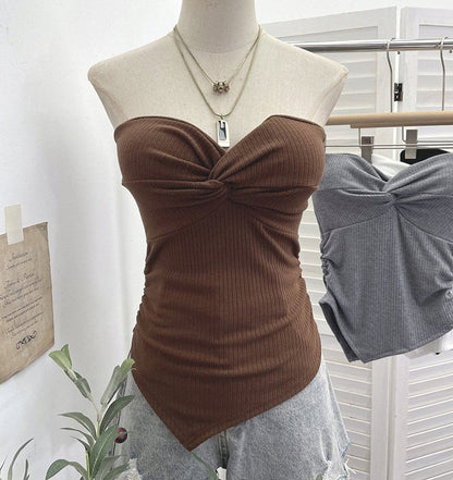 Twisted Tube Top with Strapless Design in Solid Color