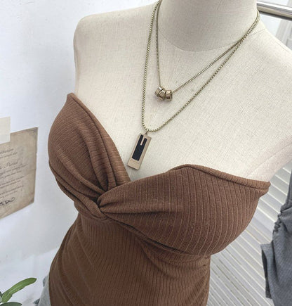 Twisted Tube Top with Strapless Design in Solid Color