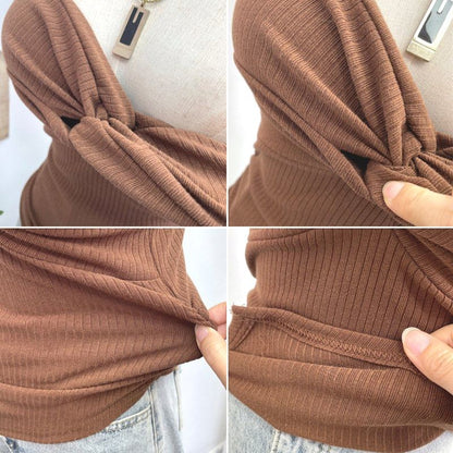 Twisted Tube Top with Strapless Design in Solid Color