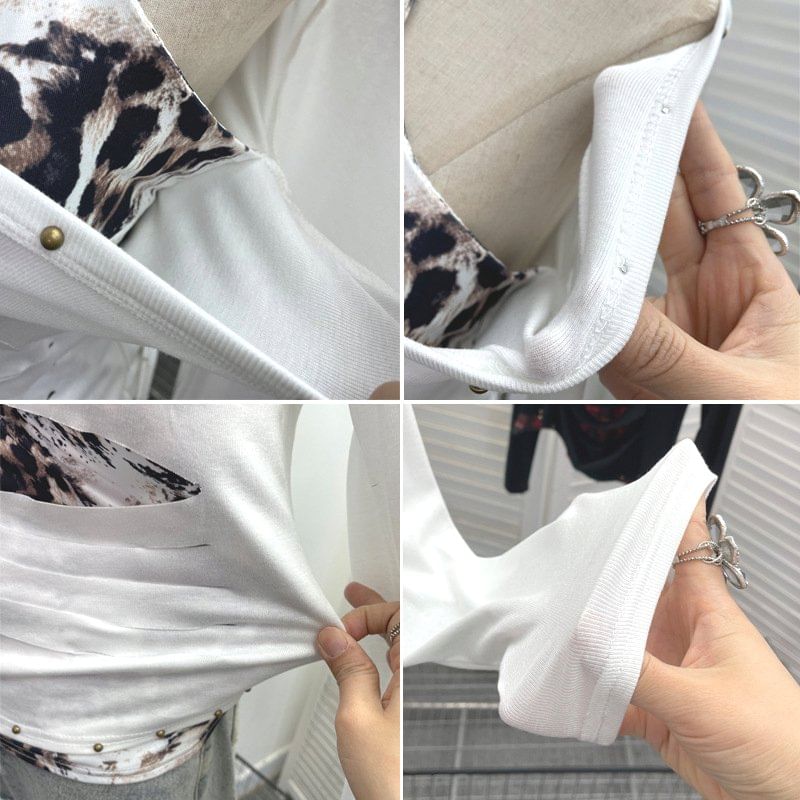 Two-Piece T-Shirt with Cold Shoulder and Mock Neck Long Sleeves