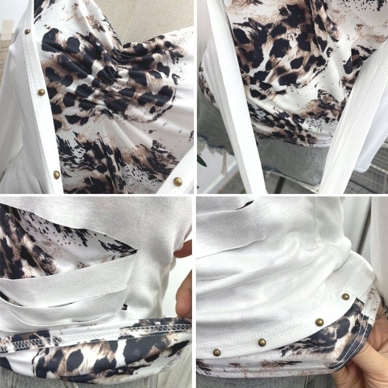 Two-Piece T-Shirt with Cold Shoulder and Mock Neck Long Sleeves