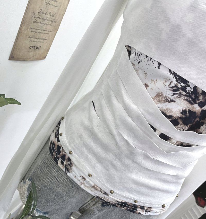 Two-Piece T-Shirt with Cold Shoulder and Mock Neck Long Sleeves