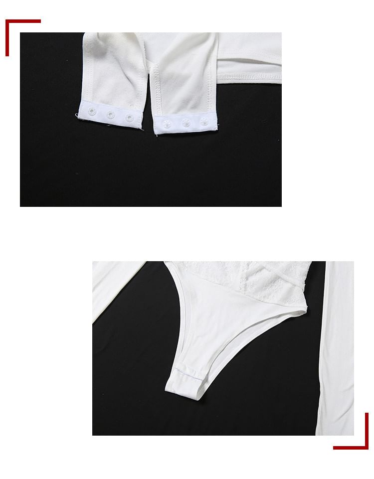 Lace Panel Bodysuit with Cutout and Padded Design Plus High Waist Pencil Skirt