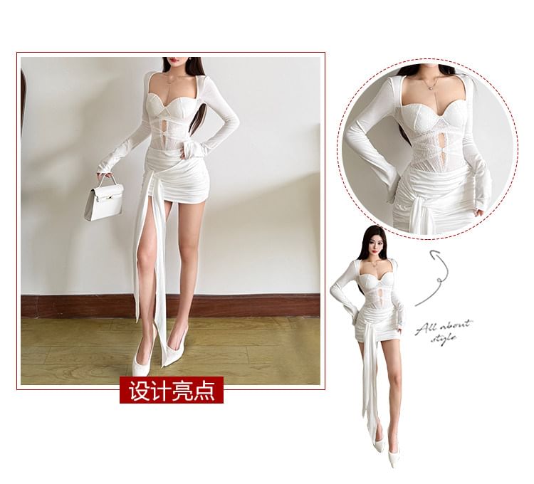 Lace Panel Bodysuit with Cutout and Padded Design Plus High Waist Pencil Skirt