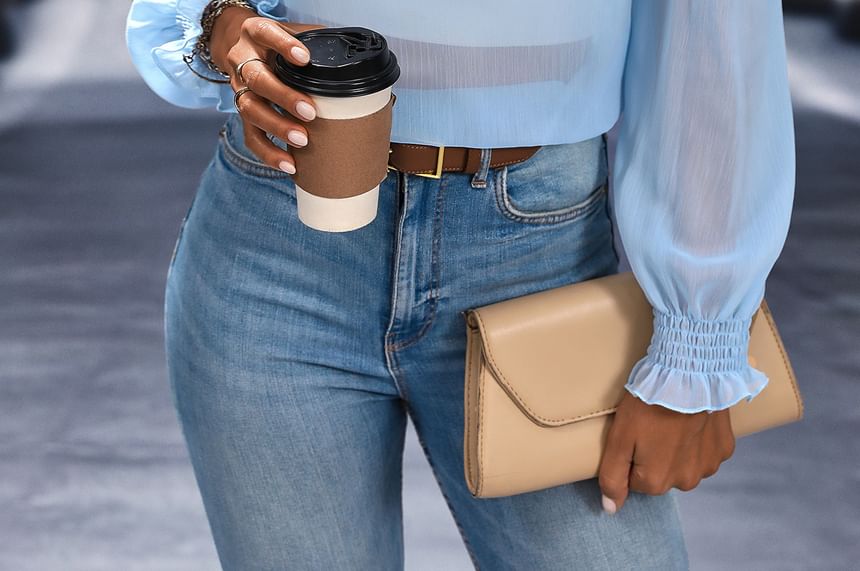 Ruffle Trim Sheer Blouse with V-Neck and Long Sleeves