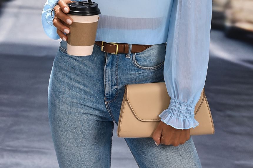 Ruffle Trim Sheer Blouse with V-Neck and Long Sleeves