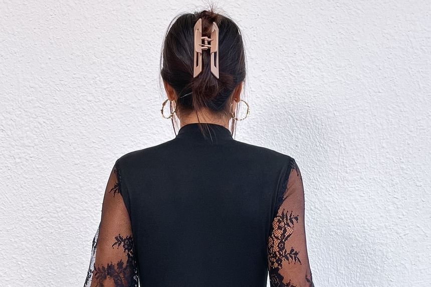 Lace Panel Bodysuit with Mock Neck and Long Sleeves