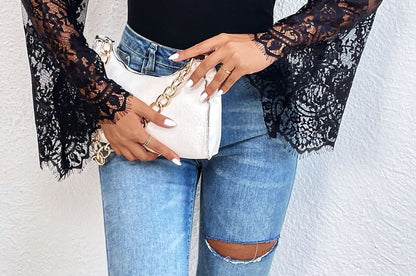 Lace Panel Bodysuit with Mock Neck and Long Sleeves