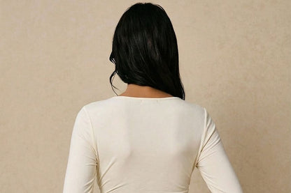 Asymmetrical Ruched T-Shirt with Cowl Neck and Long Sleeves
