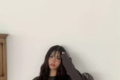 Ruffle Trim Cutout Crew Sweatshirt