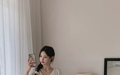 Pintuck Button-Up Blouse with Scoop Neck