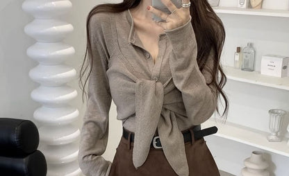 Button-Up Cardigan and Tie Front Camisole Set