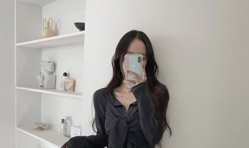 Button-Up Cardigan and Tie Front Camisole Set