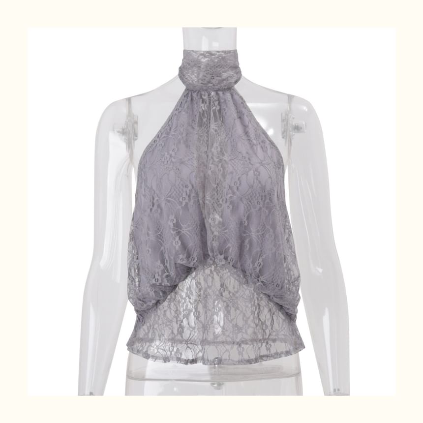 Halter Neck Lace Panel Sleeveless Top