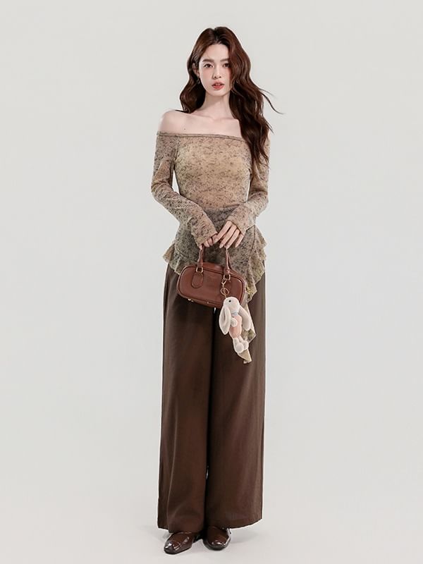Sheer Ruffle Off-Shoulder Top