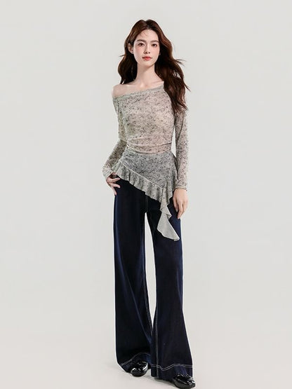 Sheer Ruffle Off-Shoulder Top