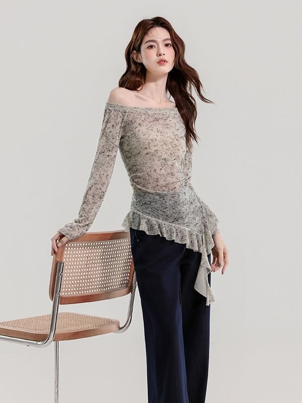 Sheer Ruffle Off-Shoulder Top